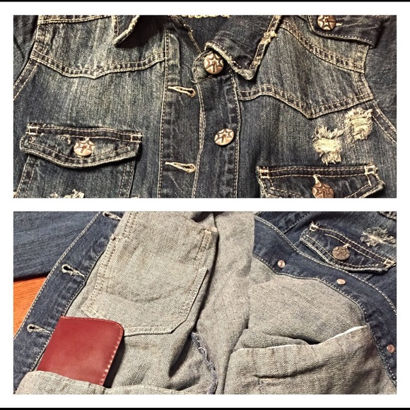 Medium Distressed Jean Denim Jacket Small sold - Picture 4 of 4