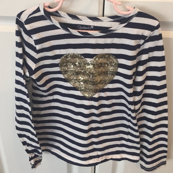 🚫SOLDKids girls striped gold heart top #poshmini
