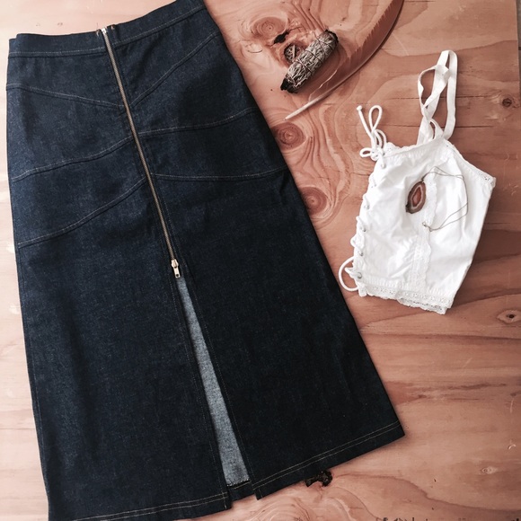 High Waste Long Denim Skirt - Picture 1 of 2