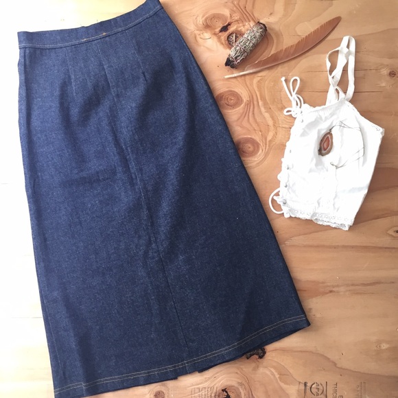 High Waste Long Denim Skirt - Picture 2 of 2