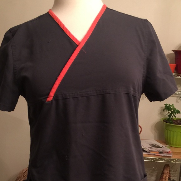 Cute gray and coral scrub top