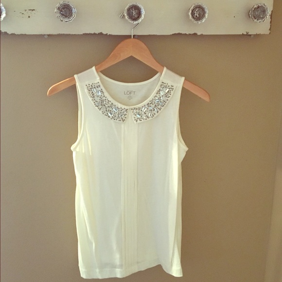 Chic Off White Tank with sequin detail around neck