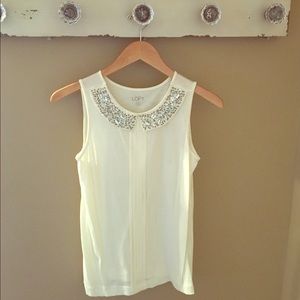 Chic Off White Tank with sequin detail around neck