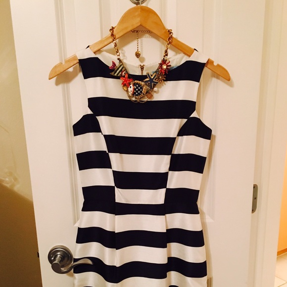 Striped dress with gold exposed zipper