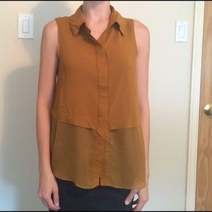 UO Golden Yllw/Orange Sleeveless Collared Blouse