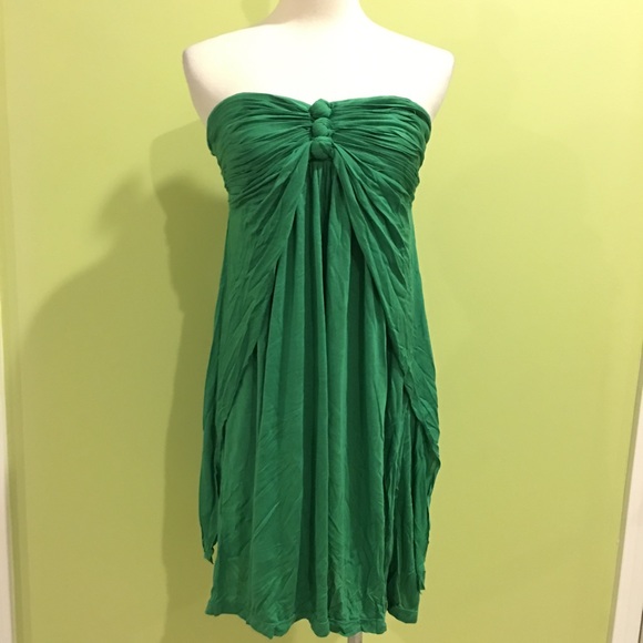 BCBGMaxazria green jersey strapless sun dress S