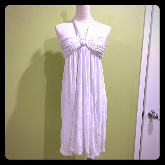 BCBGMaxazria white jersey strapless halter dress