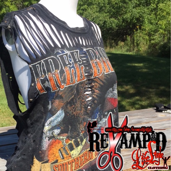 Customized distressed bling Free Bird vintage tee - Picture 3 of 4