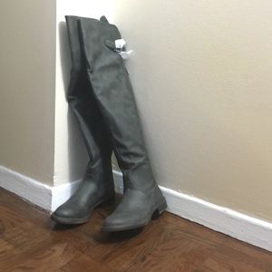 Gray over the knee riding boots