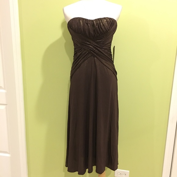 BCBGMaxazria bronze gold jersey corset dress