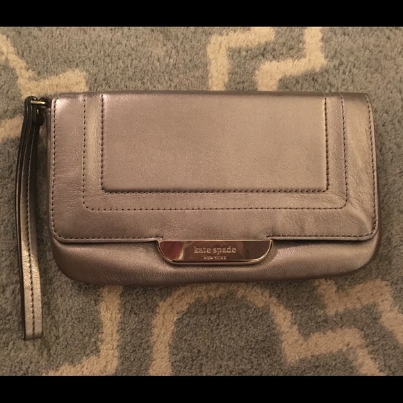 Kate Spade pewter metallic clutch wristlet