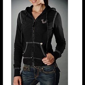 True Religion Navy Zip-Up Hoodie in Navy, White