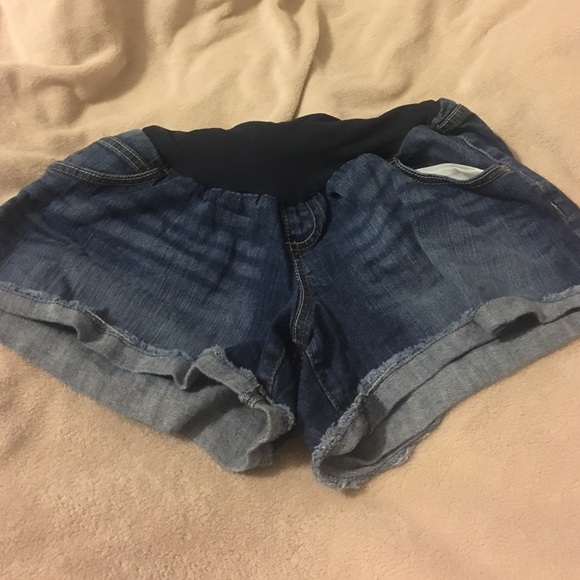 Maternity denim shorts.