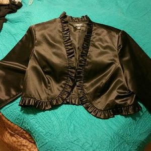 Black satin ruffled balero