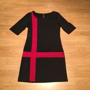 Black + Red Stripe Dress with 3/4 Length Sleeves