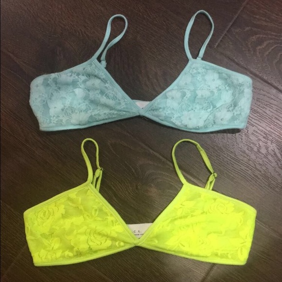 NWOT lace bralettes neon yellow and mint blue