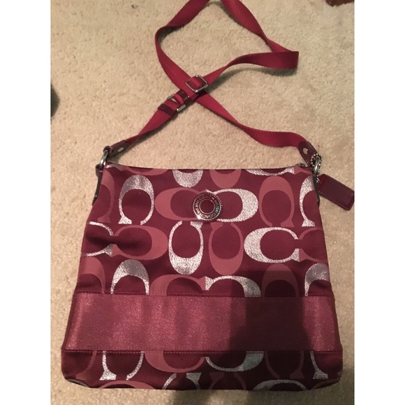 Burgundy and Silver Coach Purse