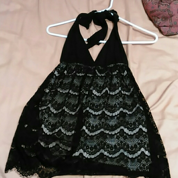 Halter Top sheer shirt with tan underlay