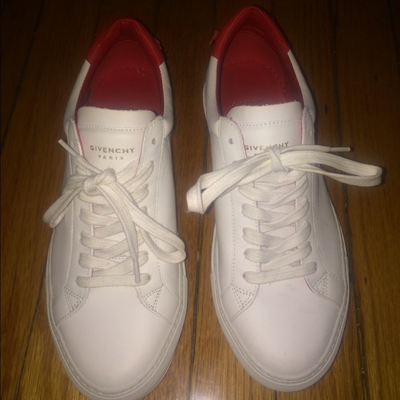 BN GIVENCHY white red leather lace up sneaker 38.5 - Picture 2 of 4