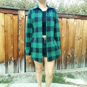 Dark forest green plaid Button up