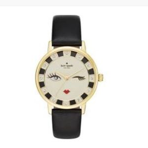 kate spade wink metro black leather strap watch