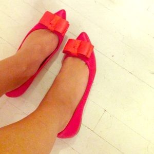 Jcrew Red and Orange Bow flats