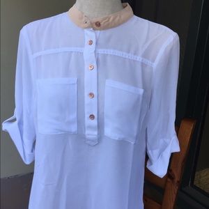 👄Sheer White Button Up 2B Bebe Blouse 👄