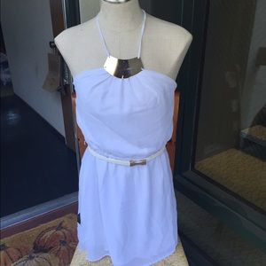 Gorgeous White Halter Dress with Gold Neckpiece