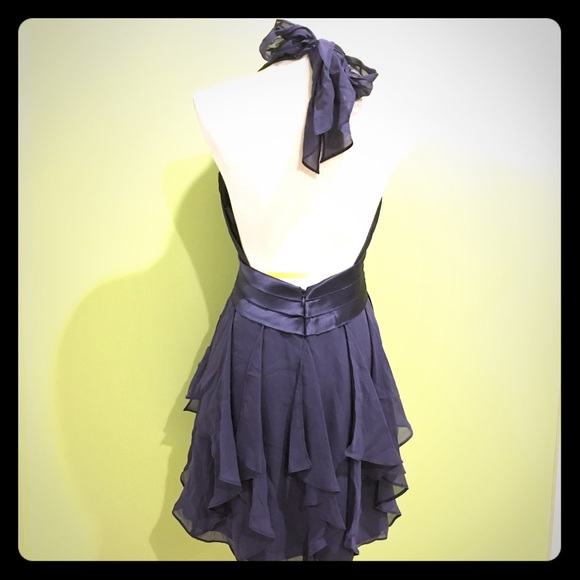 BCBGMAXAZRIA blue purple silk ruffle mini dress - Picture 1 of 3