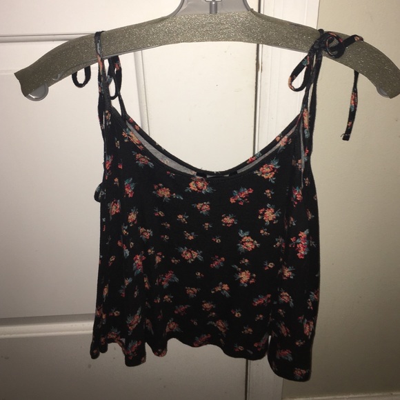 Black and floral patterned tank top with ties - Picture 2 of 3