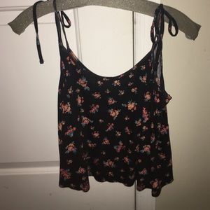 Black and floral patterned tank top with ties