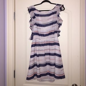 BCBGeneration Navy Stripped Ruffle Dress