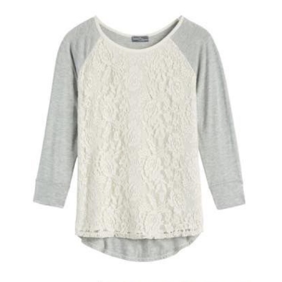 Market & Spruce Bernadette Lace Overlay Raglan Top