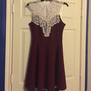Maroon & White Lace Dress
