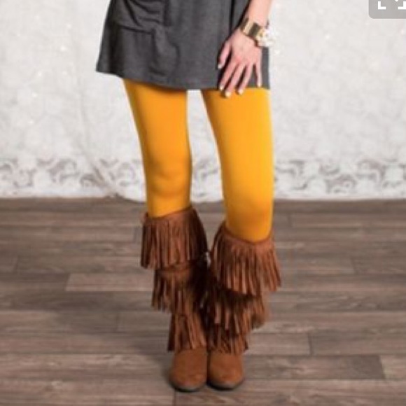 Mustard Tummy Control High Waist Fleece Leggings - Picture 2 of 2