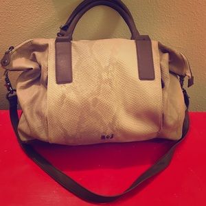 Python print embossed east-west style tote- taupe