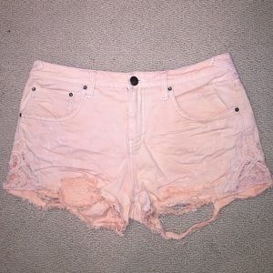 Free People Orange Distressed Jean Shorts