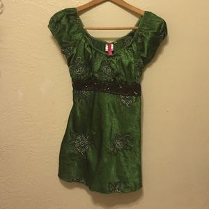 Emerald Green beaded embroidered scoop neck top