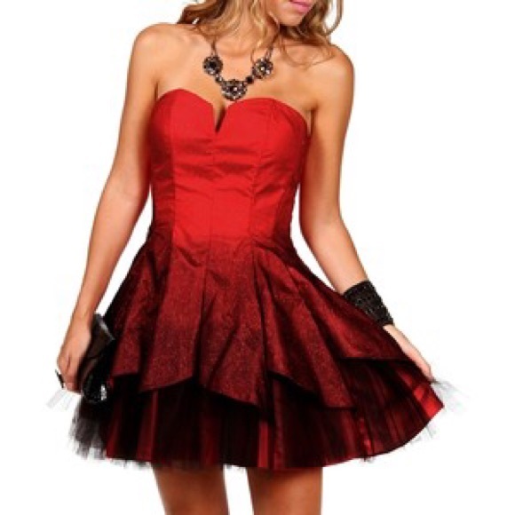 Strapless Red Ombré Tiered Homecoming Dress