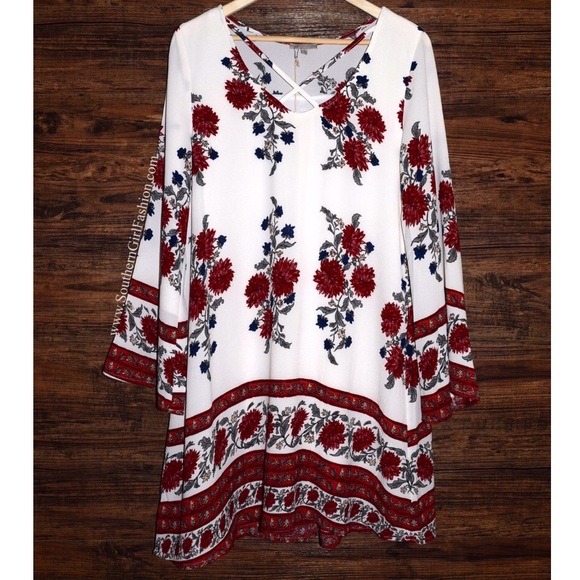 ❗️LAST 1❗️SWING DRESS Floral Printed Bell Sleeve - Picture 2 of 4