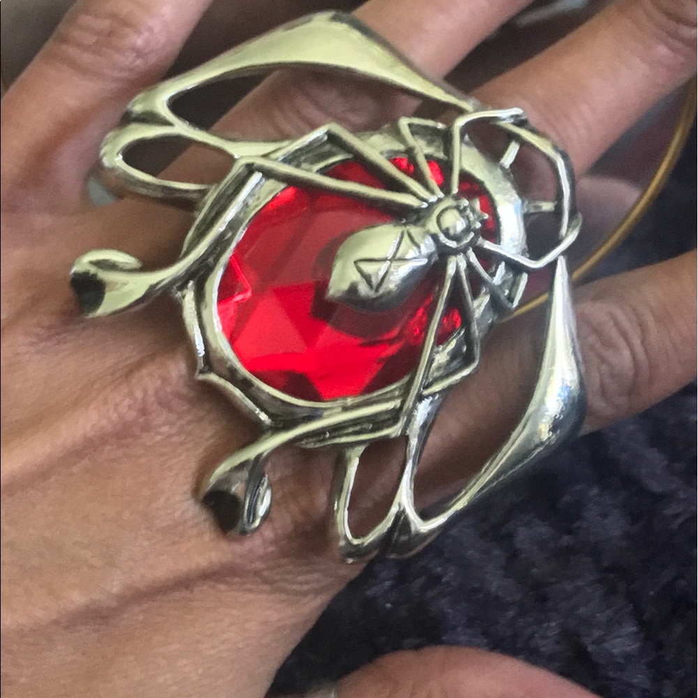 Extraordinary Red Spider Silver Plated Ring