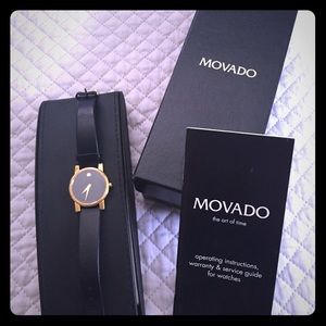 Ladies black leather Movado watch