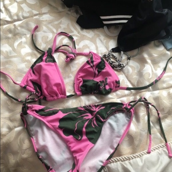 Pink and green Hawaiian bikini