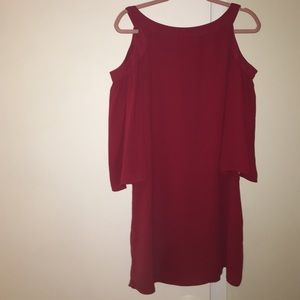 Red cut off shoulder mini dress