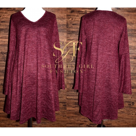 SWING DRESS Stretchy Bell Sleeve Draped Mini Tunic - Picture 6 of 8