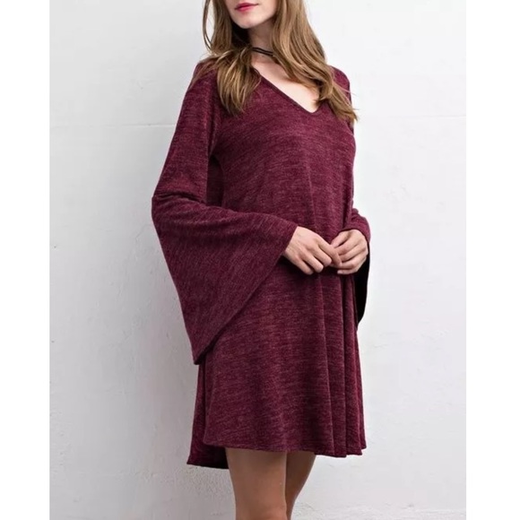 SWING DRESS Stretchy Bell Sleeve Draped Mini Tunic - Picture 2 of 8