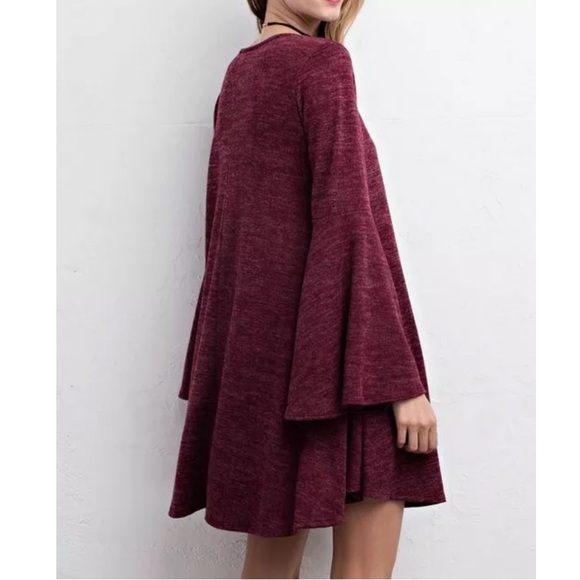 SWING DRESS Stretchy Bell Sleeve Draped Mini Tunic - Picture 4 of 8