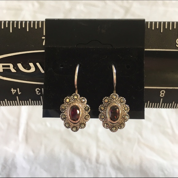 Vintage Garnet & Marcasite Earrings .925