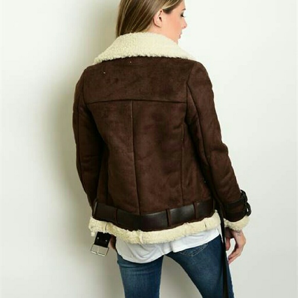 NWT BROWN FAUX SUEDE SHEARLING JACKET - Picture 2 of 2