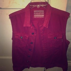 Red jean jacket vest